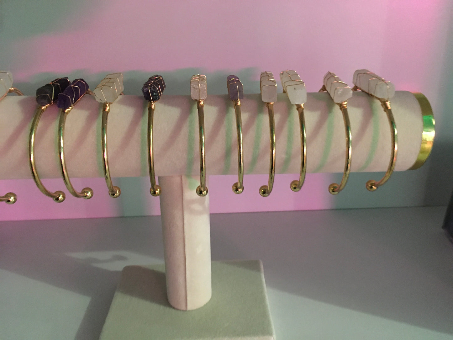 Gold Crystal cuffed gemstone bangle bracelet
